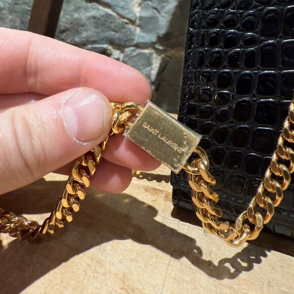 Saint Laurent Black Croc Embossed Small Kate Tassel Chain Bag - Picture 8 of 16